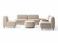 Modular fabric sectional sofa with detachable ottoman and side table in beige 240 x 180 x 75cm