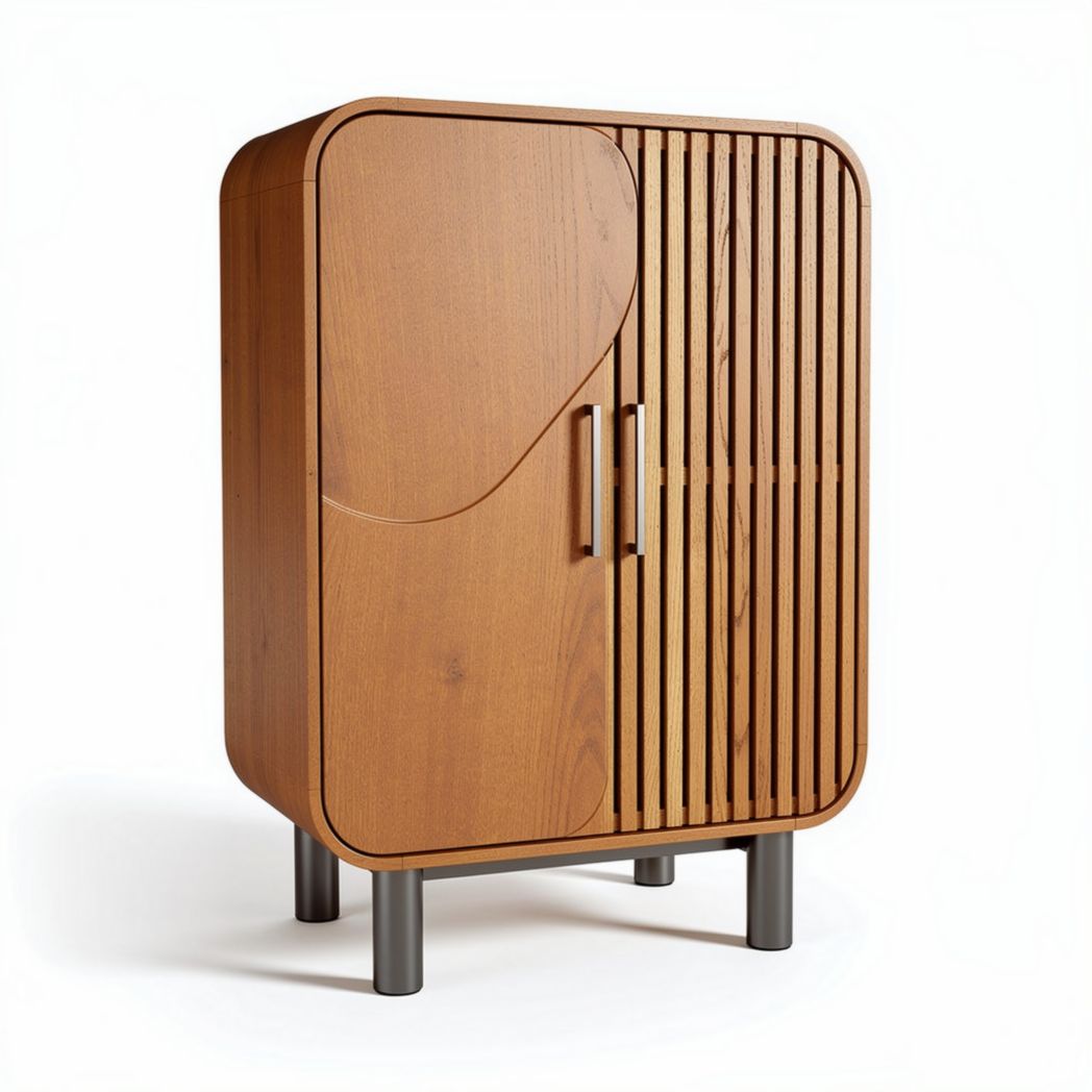 Wooden storage cabinet with slatted design and two doors 80 x 40 x 100cm