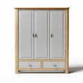 Three-door wooden storage cabinet with two drawers 120 x 50 x 180cm in light grey and natural finish