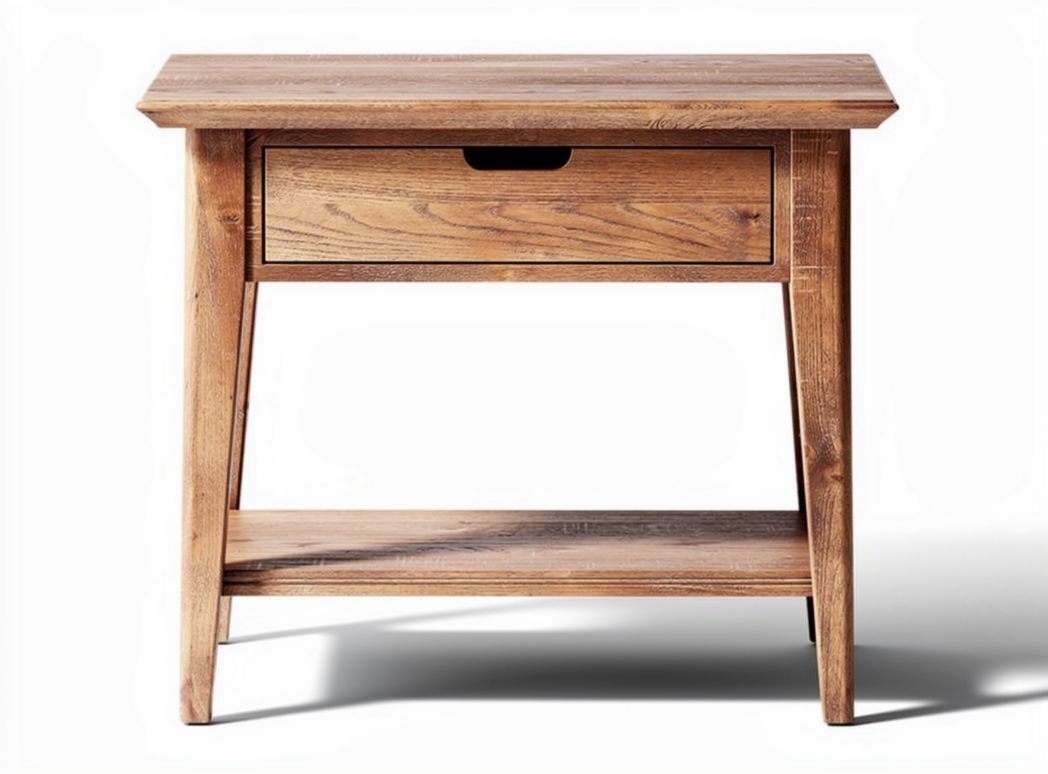 Rustic wooden side table with one drawer and lower shelving unit 60 x 40 x 70cm