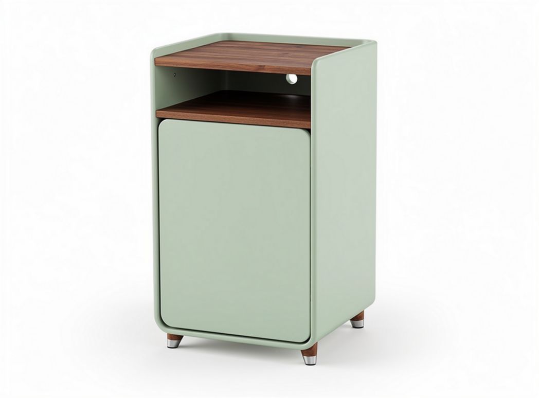 Sleek bedside table with wooden top and storage compartment in green 30 x 25 x 50cm