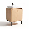 Wooden bathroom vanity cabinet with ceramic sink and black metal legs 80 x 50 x 90cm