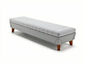 Minimalist bench in gray fabric with wooden legs 180 x 40 x 45cm