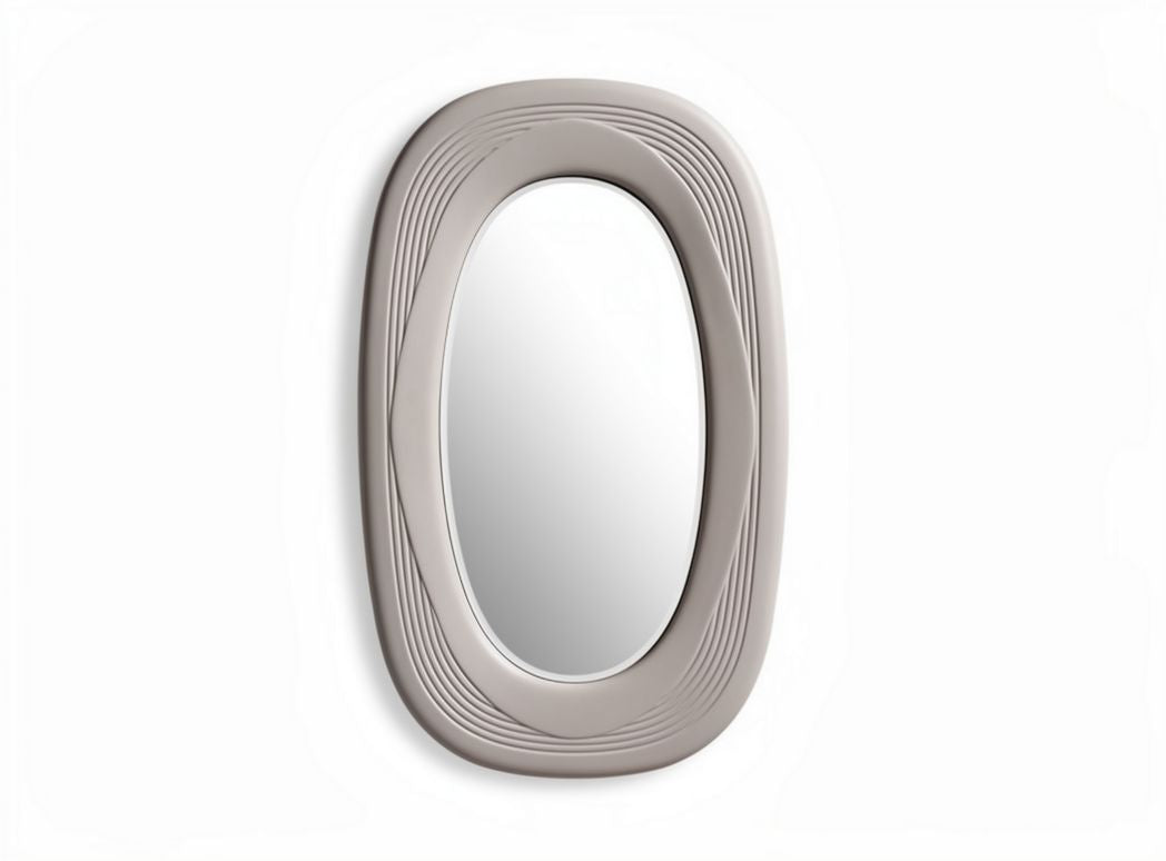 Oval wall mirror with textured frame in soft gray color 60 x 40 x 3cm