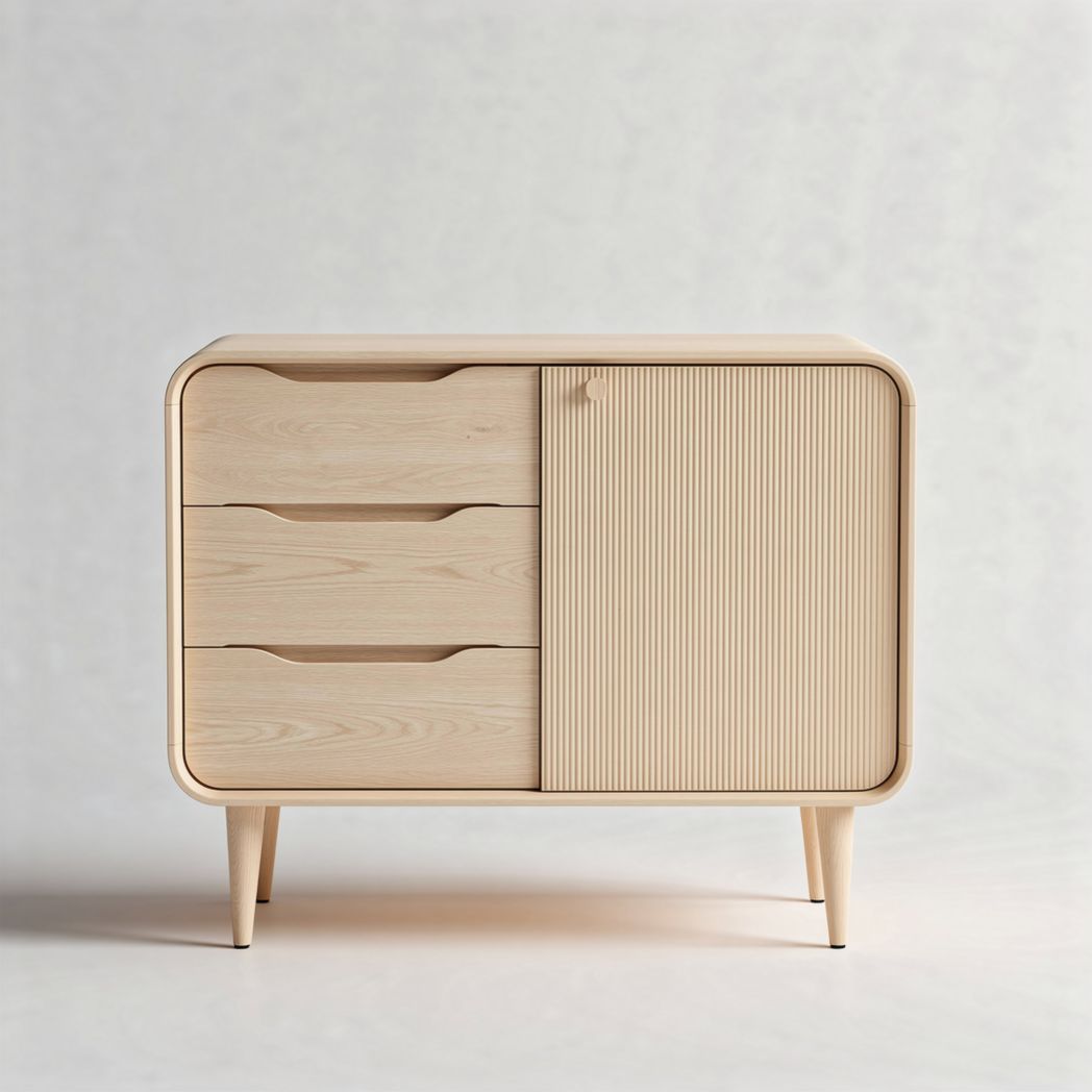 Wooden sideboard cabinet with three drawers and one door 80 x 40 x 75cm beige finish