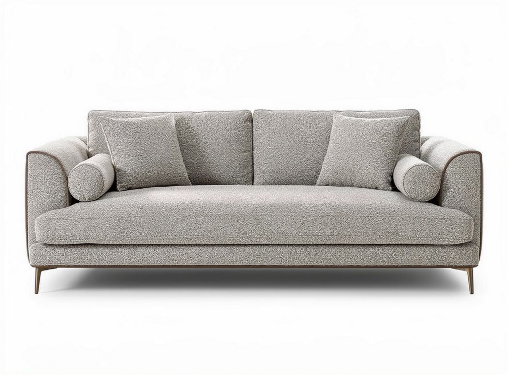 Modern gray fabric sofa with removable cushions for living room seating