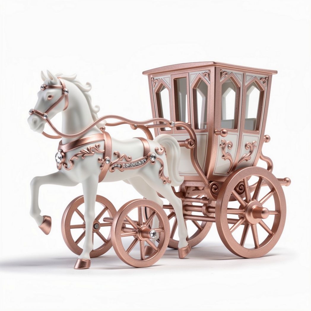 Carriage figurine with horse design made of resin in white and rose gold 25 x 10 x 15cm