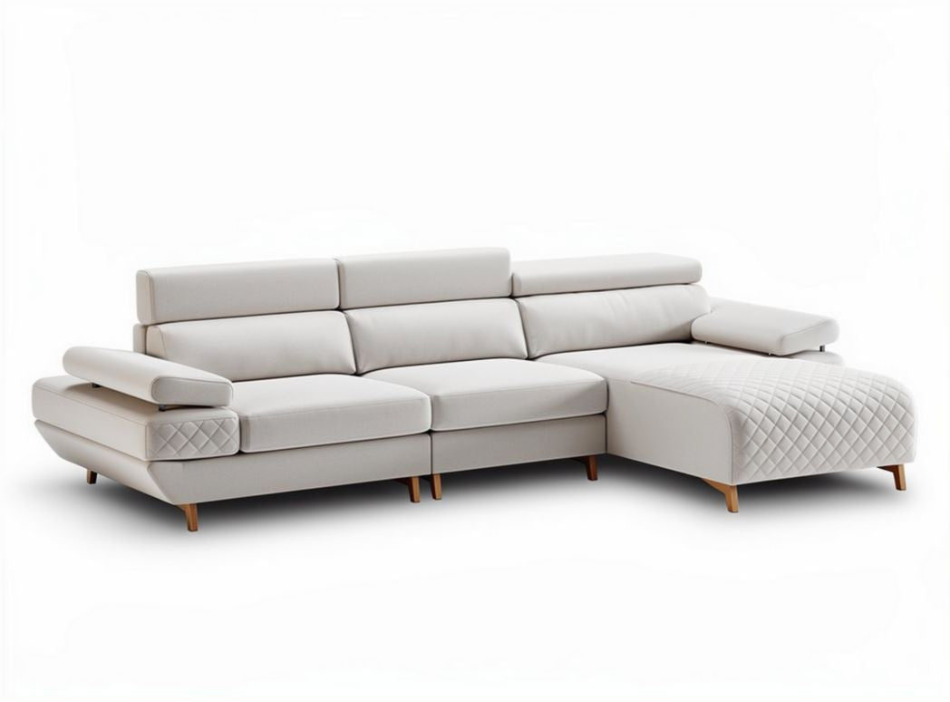 Sectional sofa with adjustable backrests and fabric upholstery in beige 250 x 100 x 85cm