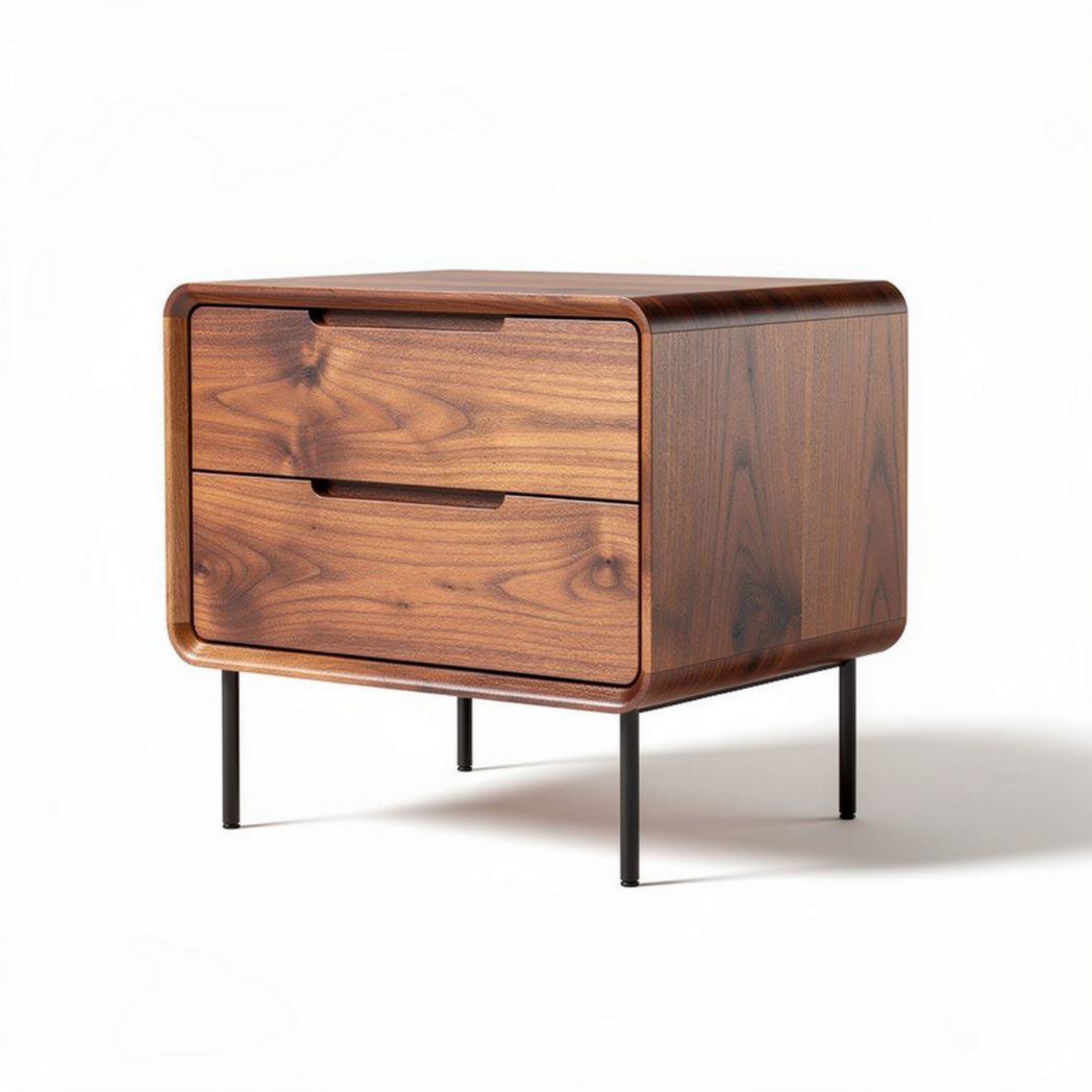 Wooden nightstand with two drawers and metal legs 50 x 40 x 45cm